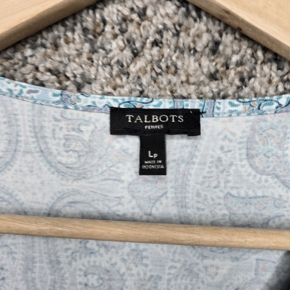 Talbots Top Womens LP Petite Large Blue Paisley Print Surplice Neck 3/4 Sleeve - Picture 7 of 7